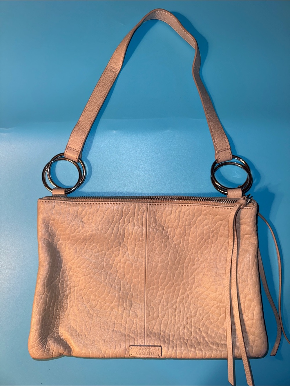 Vince Camuto Pebbled Leather Shoulder Bag in Tan Taupe New